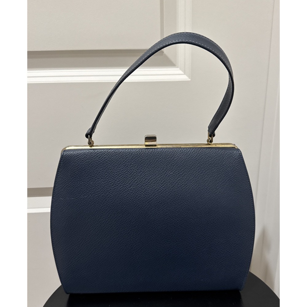 Vintage Smartaire Miss America Navy Blue Gold Snap Top Handle Purse 1960s USA
